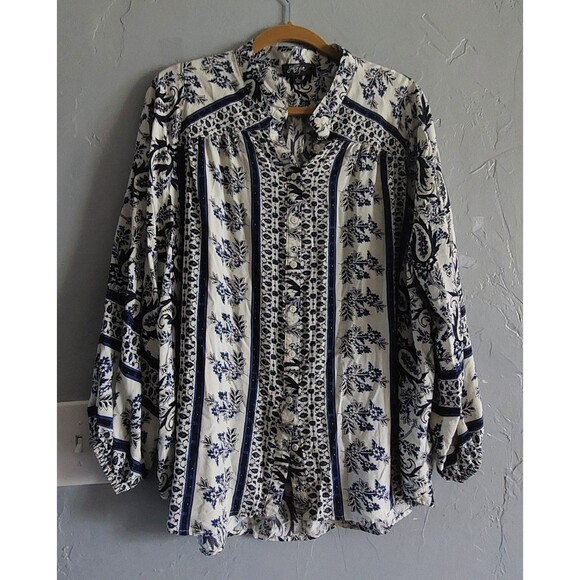 gicgio Tops Blouse Women L,button  Down, Boho-chic  Style, Paisley, Floral,tunic - Picture 4 of 10